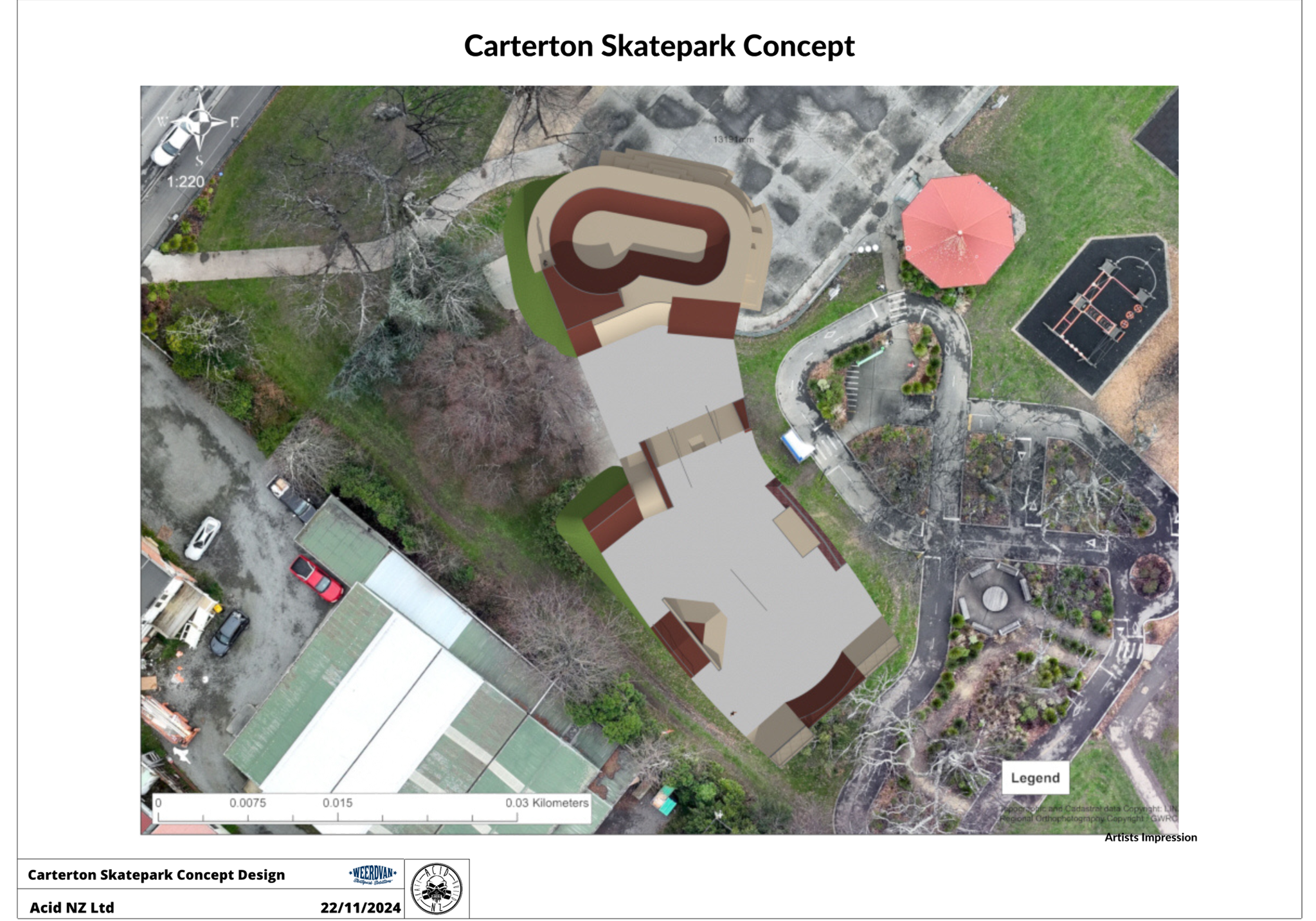 An aerial view of a skate park

Description automatically generated